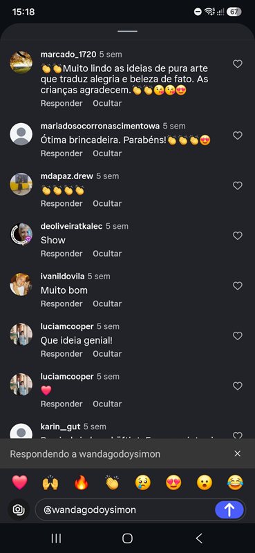 Comentário real do Instagram @pais_e_paz