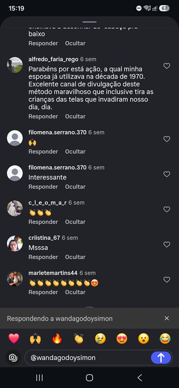 Comentário real do Instagram @pais_e_paz