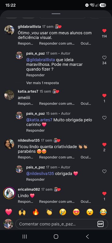 Comentário real do Instagram @pais_e_paz