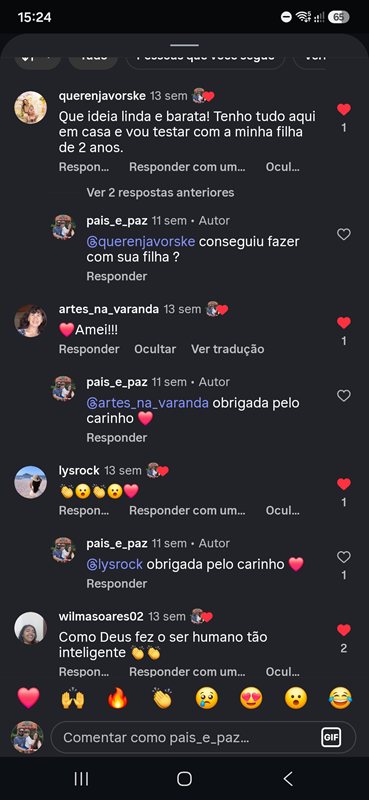 Comentário real do Instagram @pais_e_paz