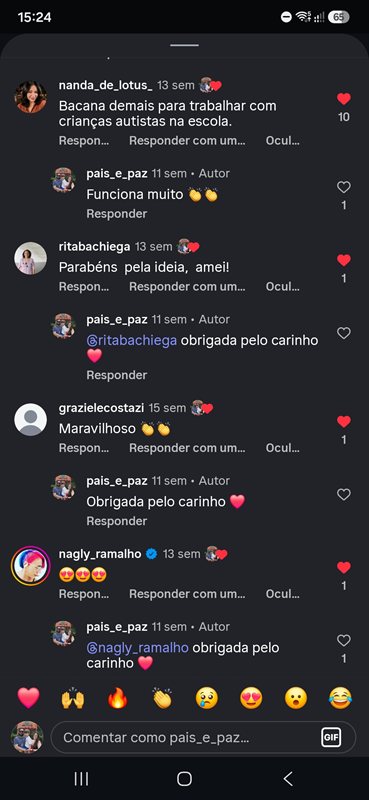 Comentário real do Instagram @pais_e_paz