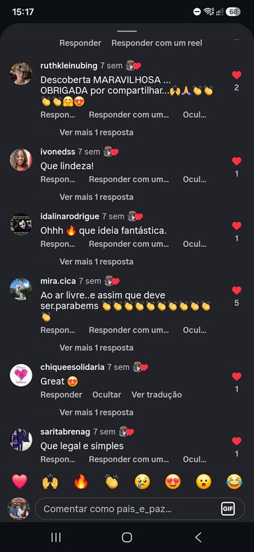 Comentário real do Instagram @pais_e_paz