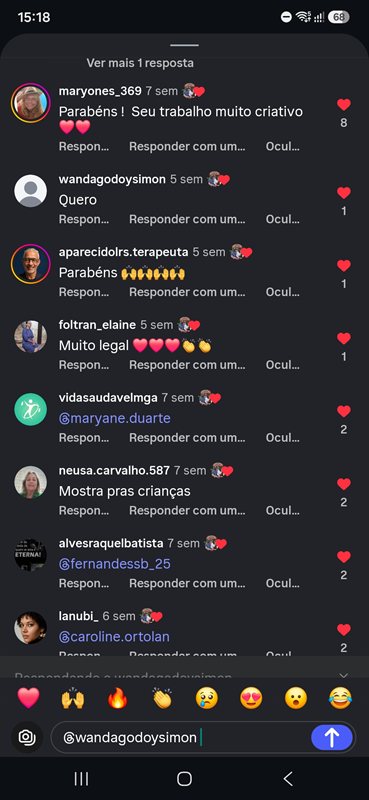 Comentário real do Instagram @pais_e_paz