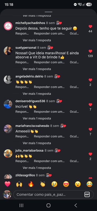 Comentário real do Instagram @pais_e_paz