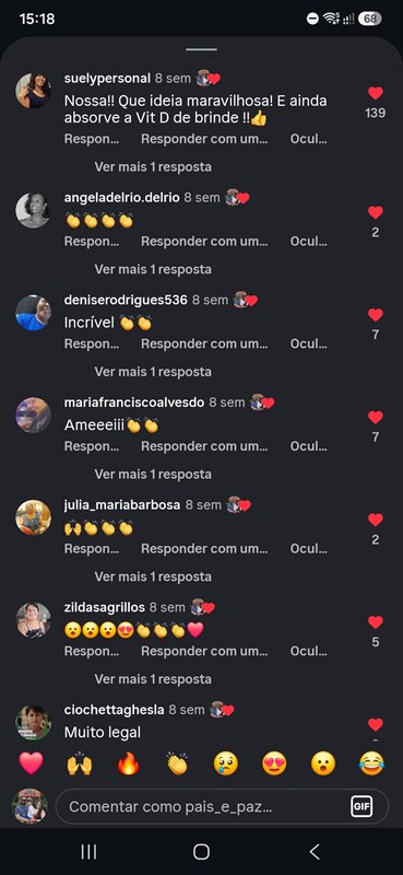 Comentário real do Instagram @pais_e_paz